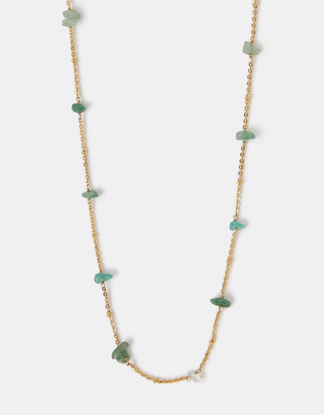 14ct Gold-Plated Long Semi-Precious Stone Station Necklace, , large