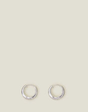 Sterling Silver-Plated Chunky Huggie Hoop Earrings, , large