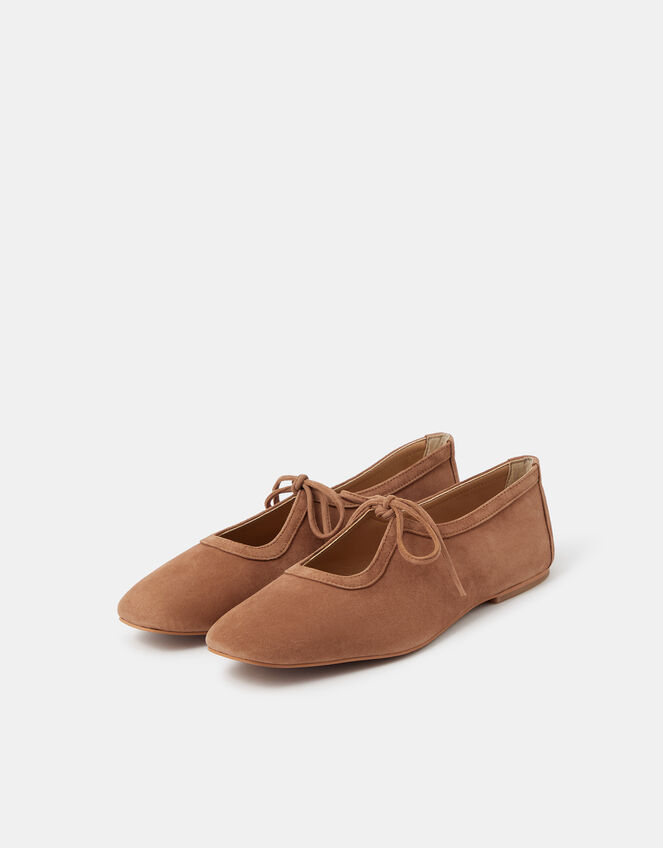 Tie Suede Ballet Flats, Tan (TAN), large