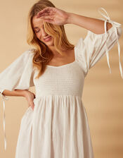 Puff Sleeve Textured Midi Dress, Ivory (IVORY), large