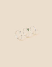 Recycled Sterling Silver Aventurine Rings Set of Three, Green (LIGHT GREEN), large