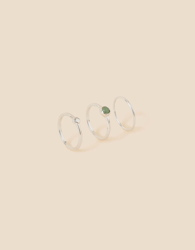 Recycled Sterling Silver Aventurine Rings Set of Three, Green (LIGHT GREEN), large