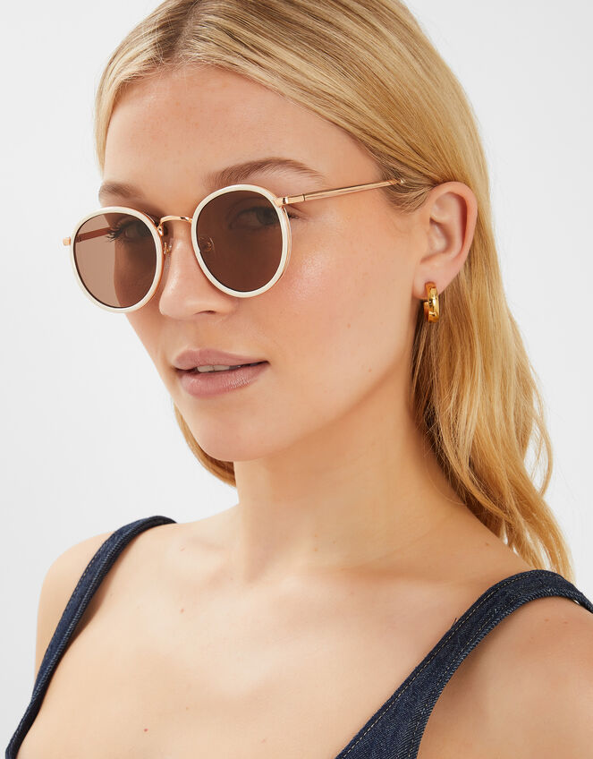 Marbled Metal Round Sunglasses, , large