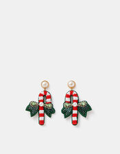 Beaded Candy Cane Drop Earrings, , large