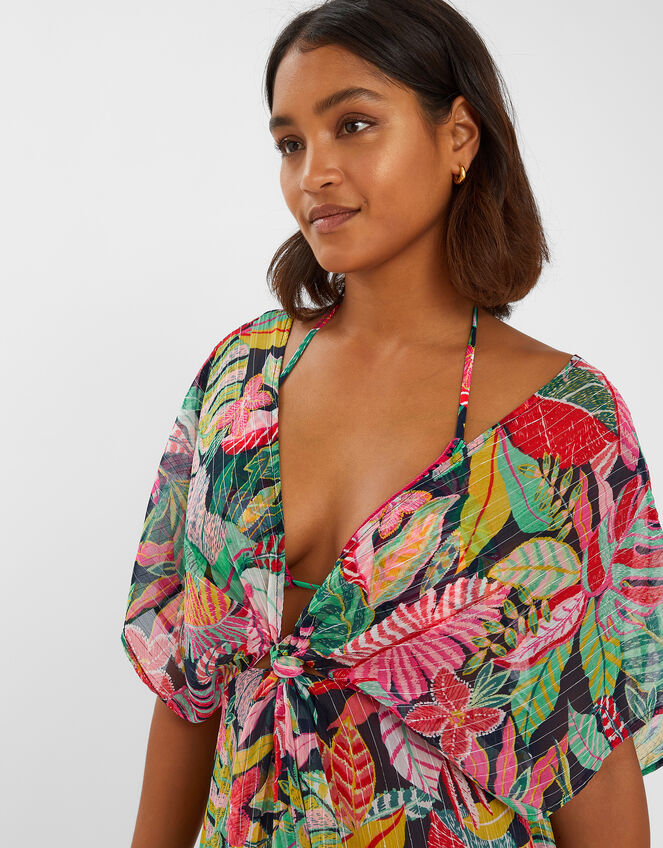 Tropical Print Chiffon Kaftan, Black (BLACK), large