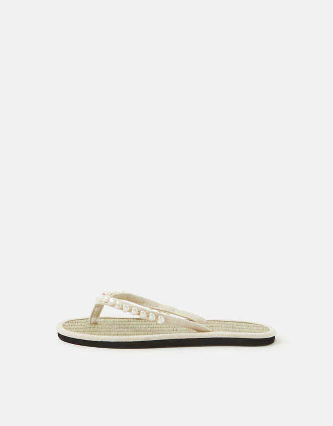 Heart Bead Seagrass Flip Flops, White (WHITE), large