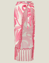Squiggle Print Fringe Sarong, Pink (PINK), large