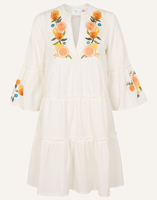 Lemon and Oranges Embroidered Dress, Ivory (IVORY), large