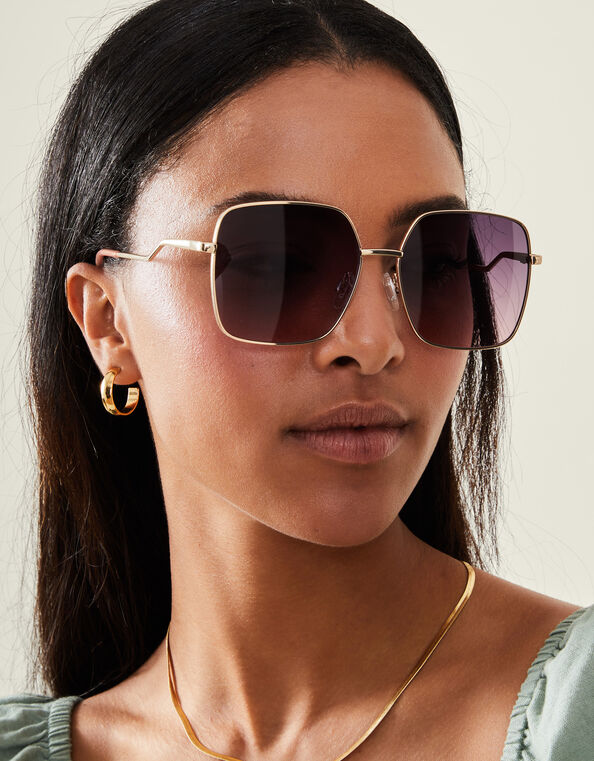 Oversized Metal Square Sunglasses, , large