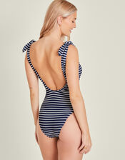 Tie Strap Stripe Swimsuit, Blue (NAVY), large