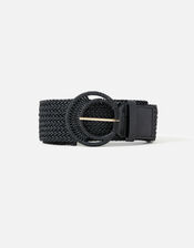 Weave Large Round Buckle Belt, Black (BLACK), large