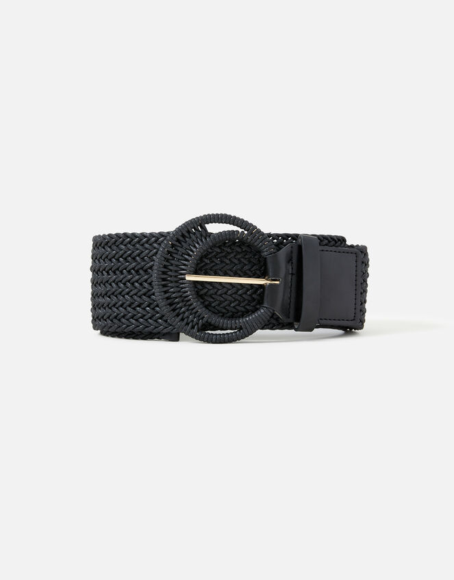 Weave Large Round Buckle Belt, Black (BLACK), large