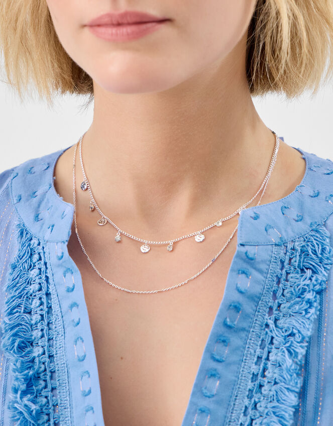 Textured Disc Layered Necklace , Silver (SILVER), large