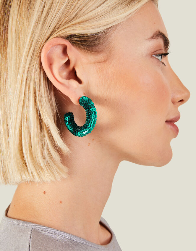 Disco Sequin Hoop Earrings, , large