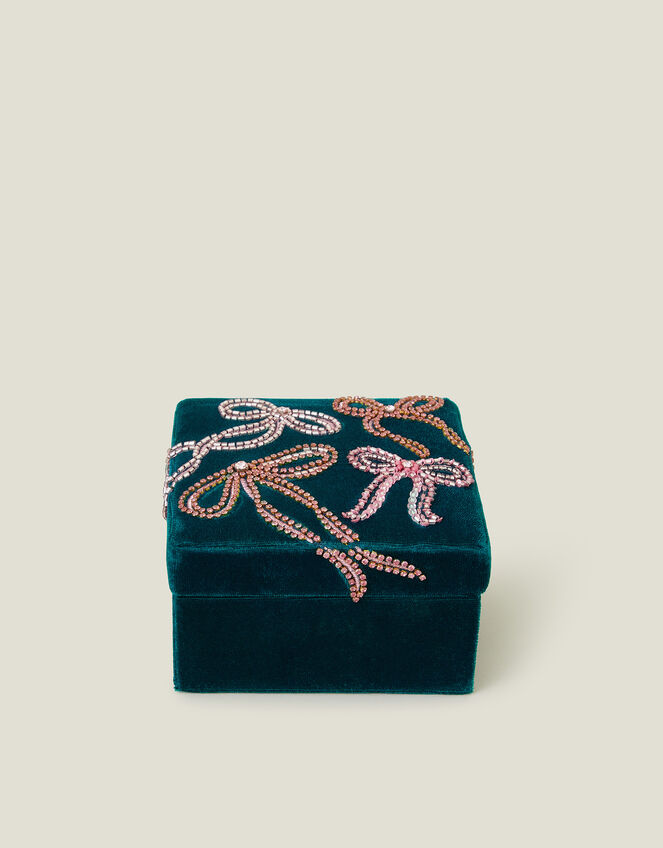Square Bow Embellished Velvet Jewellery Box, , large