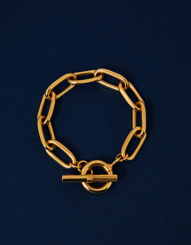 14ct Gold-Plated Chunky T-Bar Chain Bracelet, , large