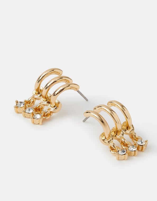 Triple Illusion Charm Hoop Earrings, , large