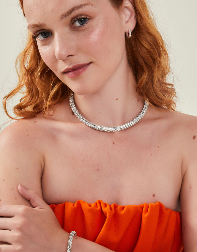Rhinestone Tube Necklace, , large