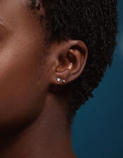2-Pack Sterling Silver Diamanté & Star Stud Earrings, , large