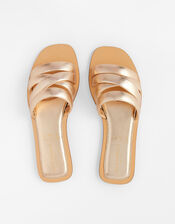 Sophie Strappy Leather Sliders, Gold (GOLD), large