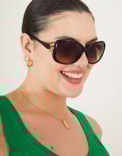 Metal Detail Wrap Sunglasses, Brown (TORT), large