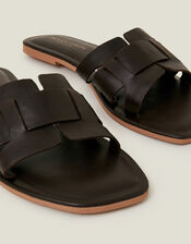 Leather Cut-Out Sliders, Brown (CHOCOLATE), large