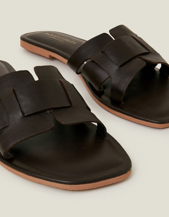 Leather Cut-Out Sliders, Brown (CHOCOLATE), large