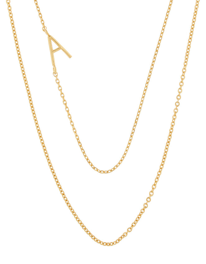 Gold-Plated Double Chain Initial Necklace - A, , large