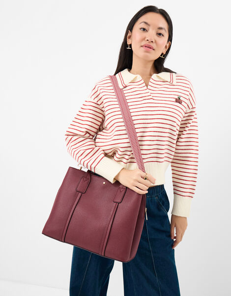 Webbing Strap Faux Leather Shoulder Bag, Red (BURGUNDY), large