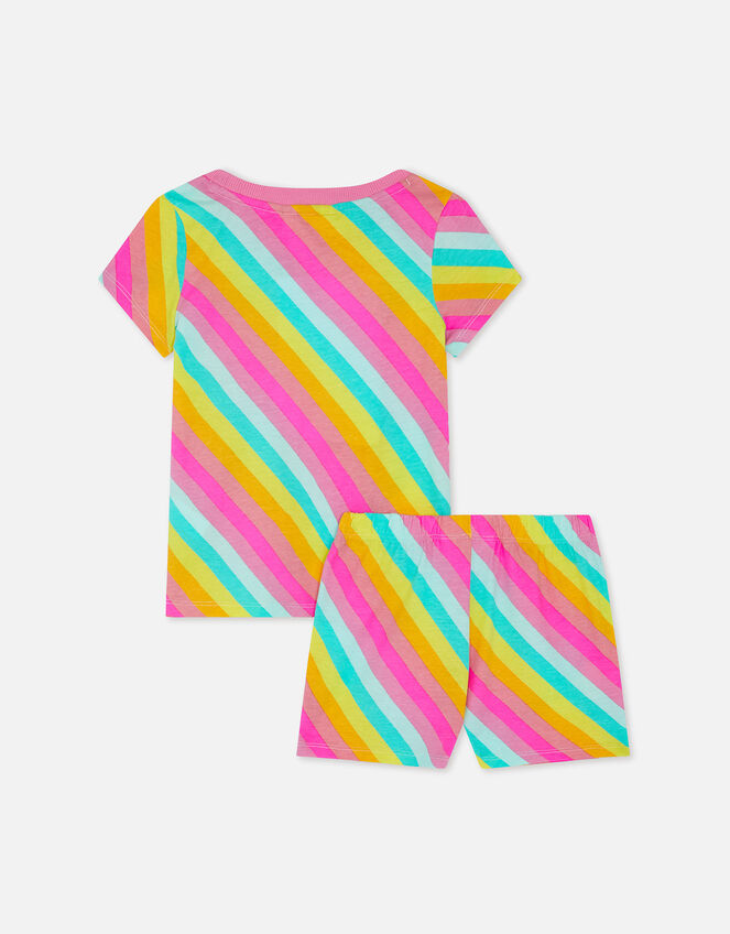 Girls Rainbow Stripe Short Pyjama Set, Multi (BRIGHTS-MULTI), large