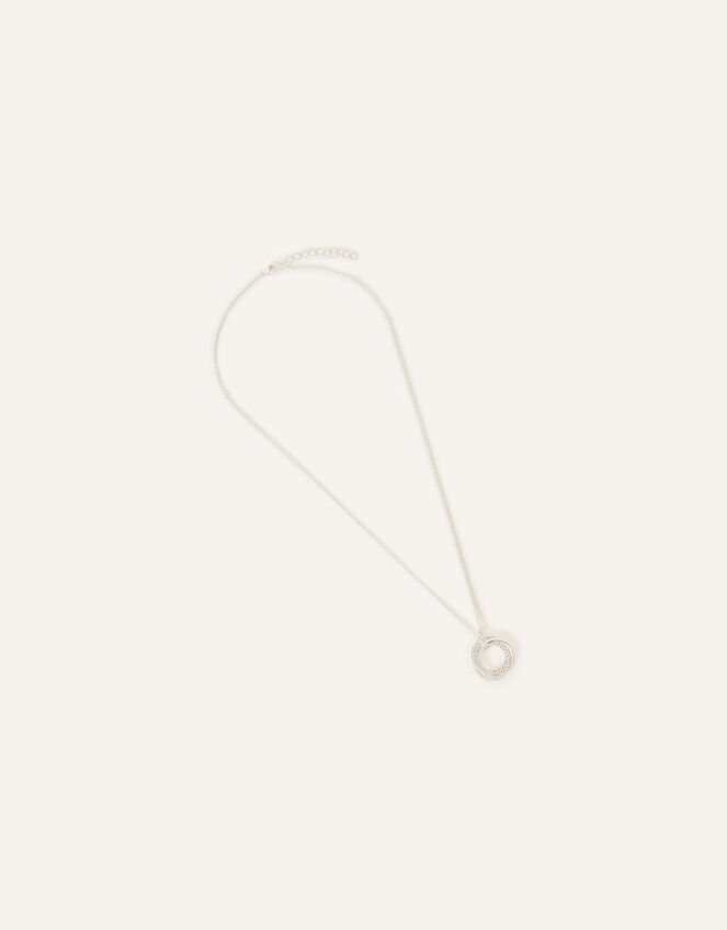 Sterling Silver-Plated Sparkle Twist Circle Necklace, , large