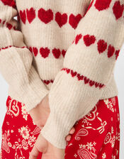 Heart Print Jumper, Camel (OATMEAL), large