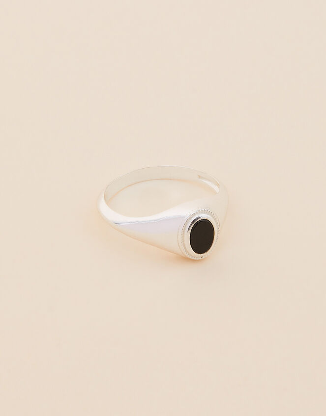 Sterling Silver Onyx Signet Ring , Black (BLACK), large