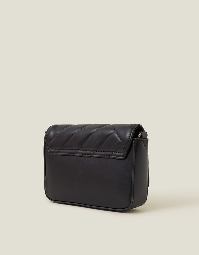 Chain Strap Faux Leather Cross-Body Bag, Black (BLACK), large