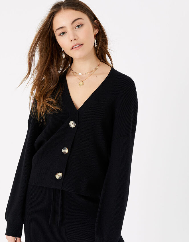 Ribbed Lounge Cardigan, Black (BLACK), large