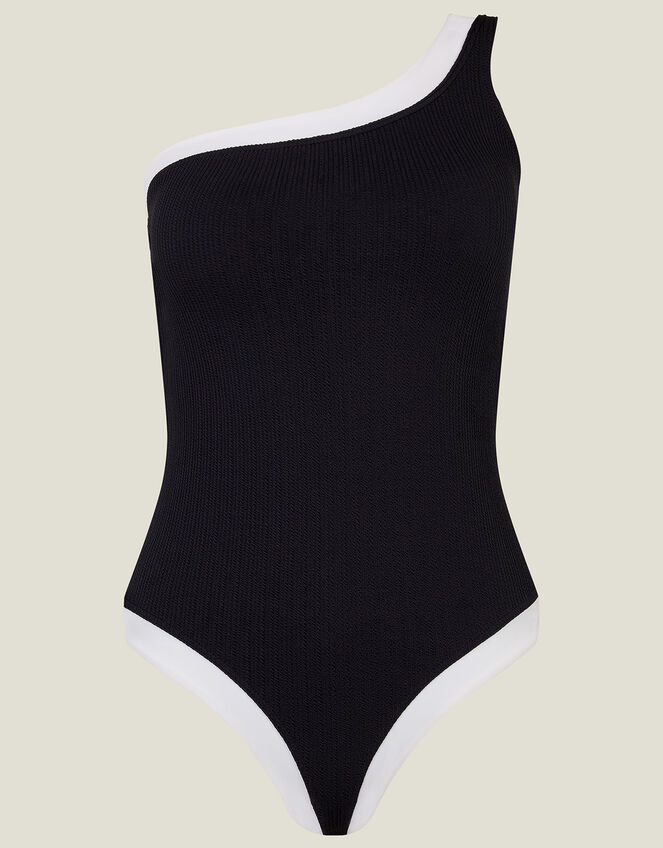 One-Shoulder Textured Swimsuit, Black (BLACK), large