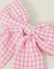 Gingham Bow Barrette Hair Clip, , large
