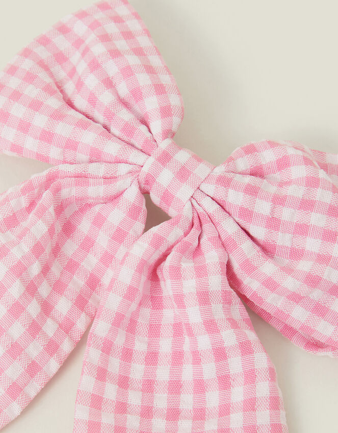 Gingham Bow Barrette Hair Clip, , large
