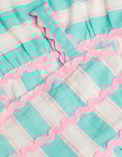 Girls Stripe Ric Rac Dress, Blue (TURQUOISE), large