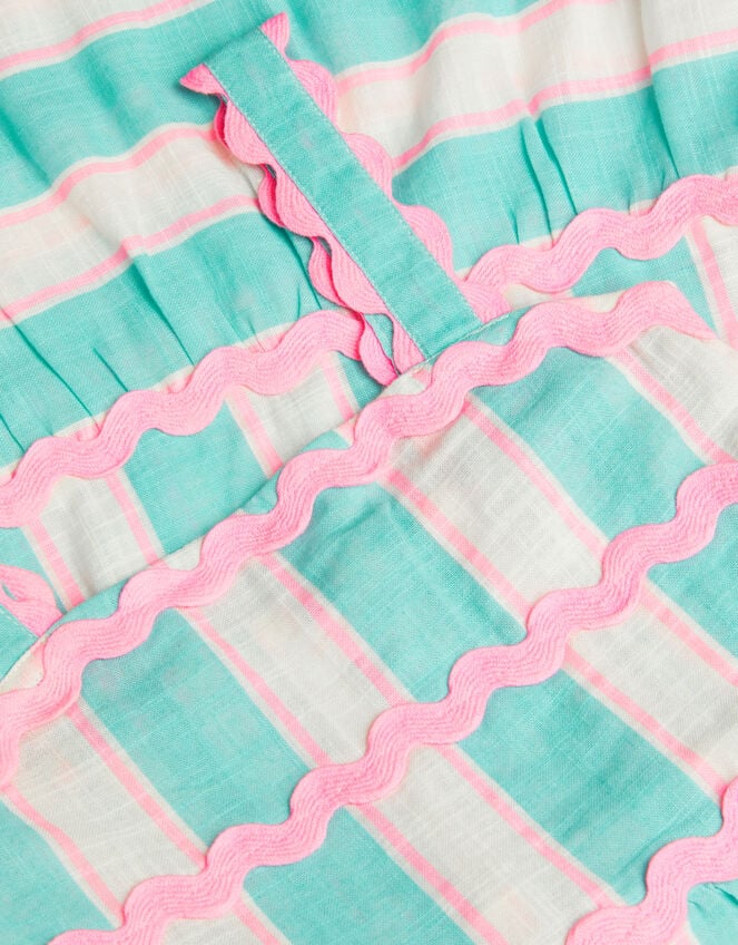 Girls Stripe Ric Rac Dress, Blue (TURQUOISE), large