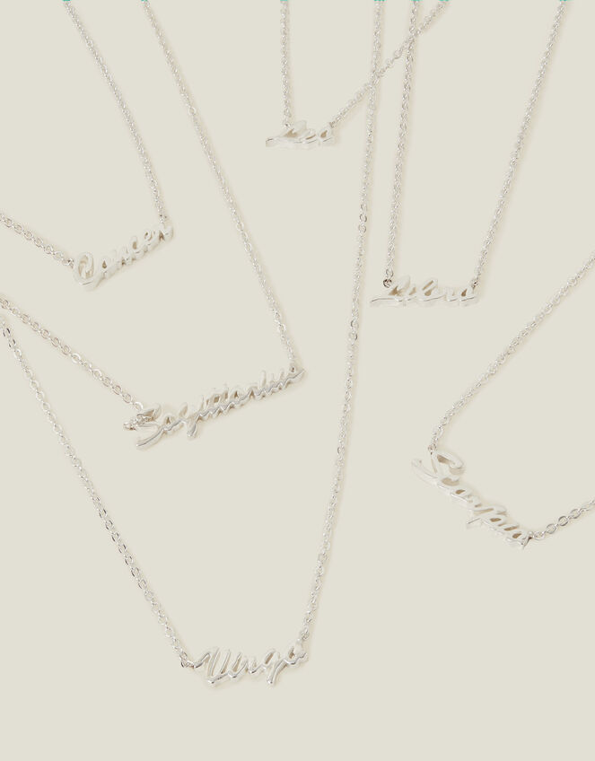 Sterling Silver-Plated Script Star Sign Necklace, Silver (ST SILVER), large