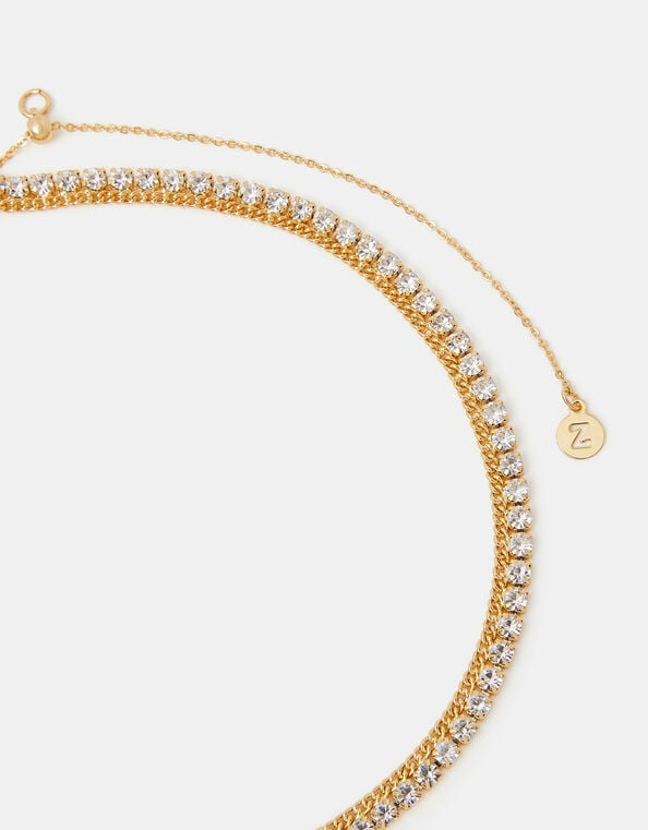 14ct Gold-Plated Diamanté Choker Necklace, , large