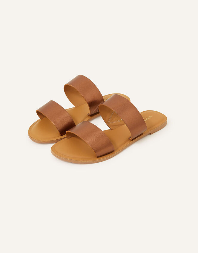 Leather Double Strap Sliders, Bronze (BRONZE), large