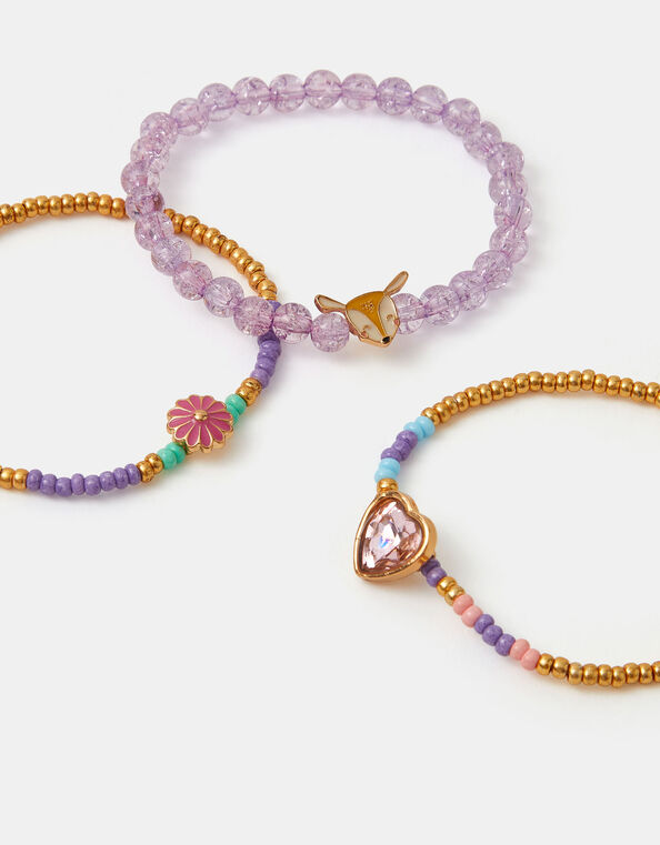 3-Pack Girls Charm Beaded Bracelets, , large