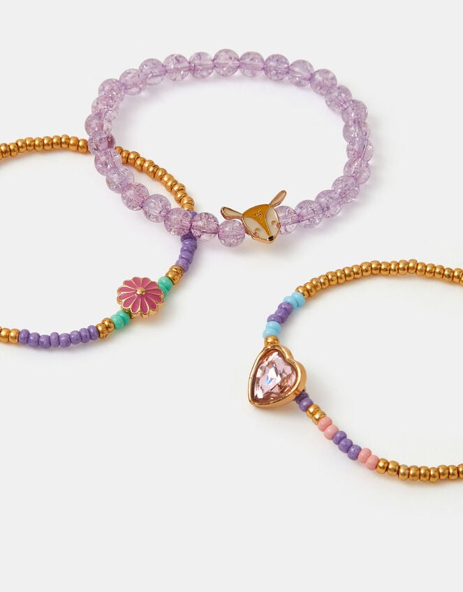 3-Pack Girls Charm Beaded Bracelets, , large