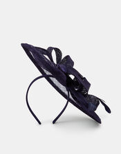 Woven Bow Feather Disc Fascinator, Blue (NAVY), large