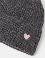 Heart Embroidered Beanie Hat, Grey (GREY), large