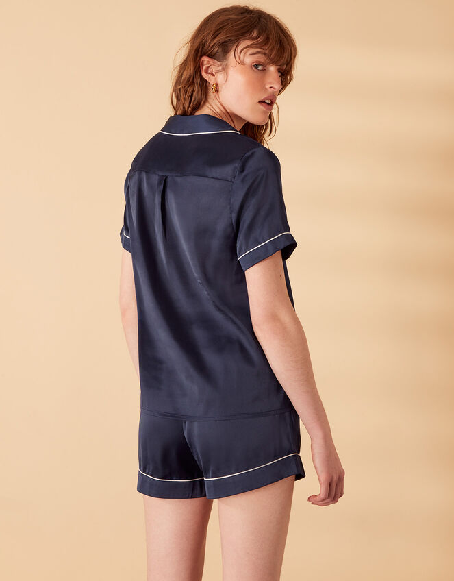 Satin Short Pyjama Set, Blue (NAVY), large