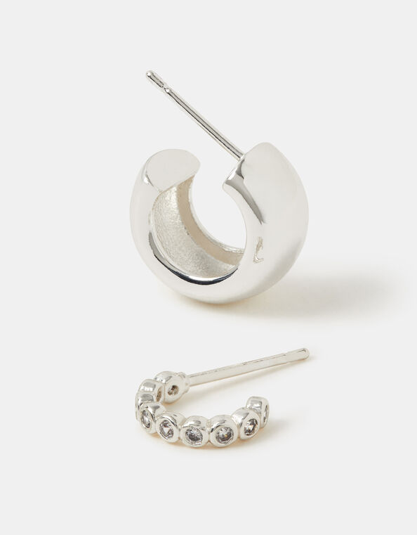 2-Pack Sterling Silver-Plated Chunky Hoop Earrings, , large