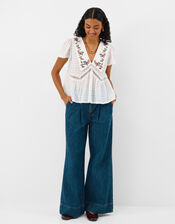 Floral Embroidered Collar Blouse, Ivory (IVORY), large